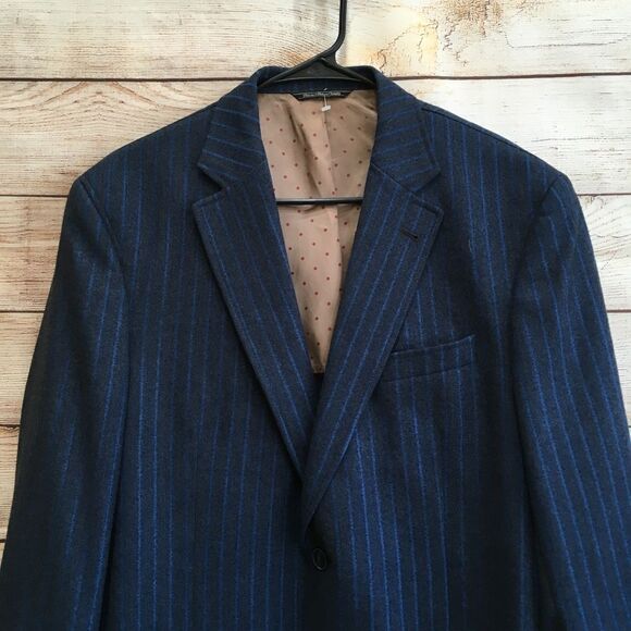 VINTAGE RIVIERA RED 100% WOOL BLAZER IN BLUE STRIPES - Picture 2 of 9